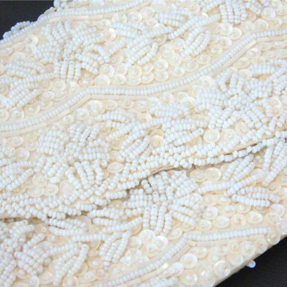 Beaded Evening Bag Clutch Purse White Cream Sequin Floral Microbeads Hong Kong V - Picture 4 of 8